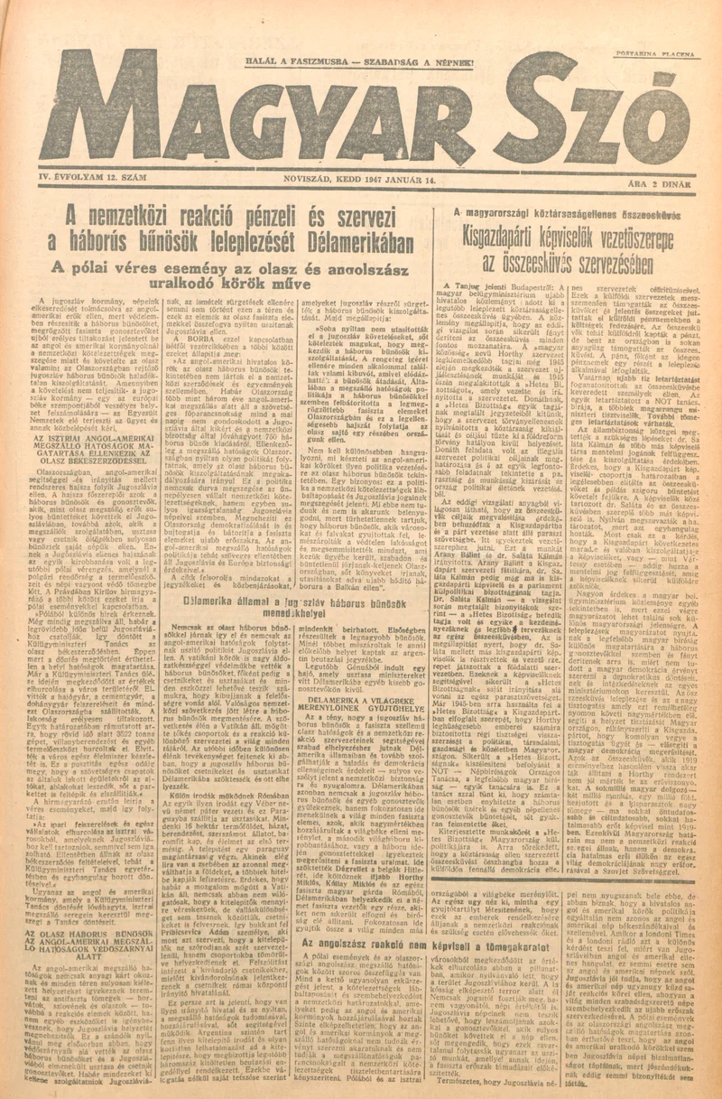 Magyar Szó, 4. évf. 1947. január 14. 12. sz. 1–6. oldal