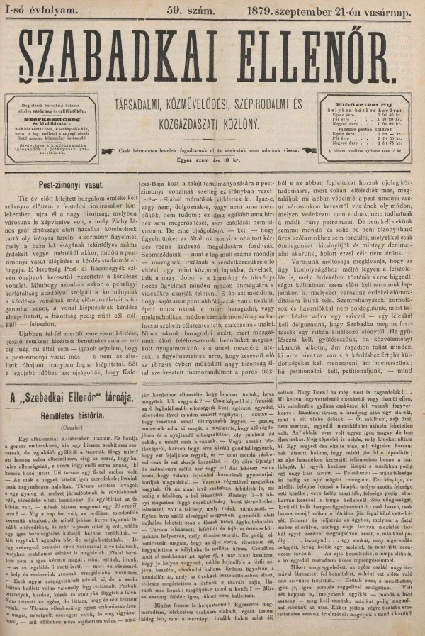 Szabadkai Ellenőr, 1. évf. 1879. szeptember 21. 59. sz.