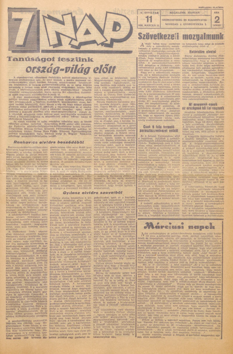 7 Nap, 5. évf. 1950. március 15. 11. sz. 1–4. oldal