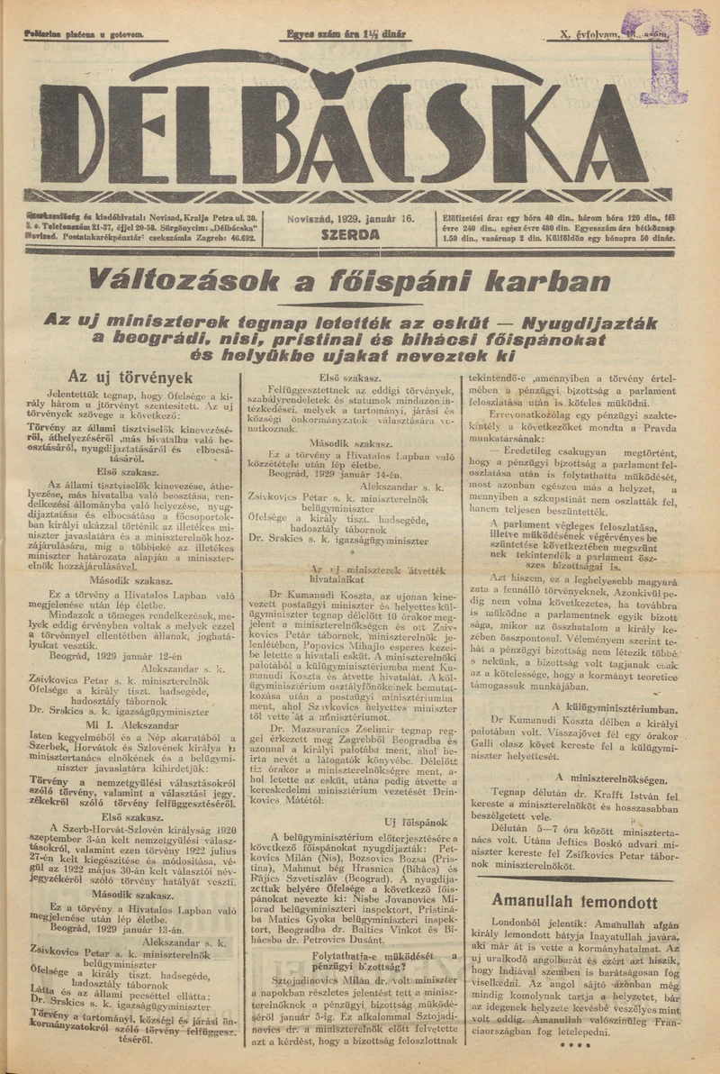Délbácska, 10. évf. 1929. január 16. 13. sz.