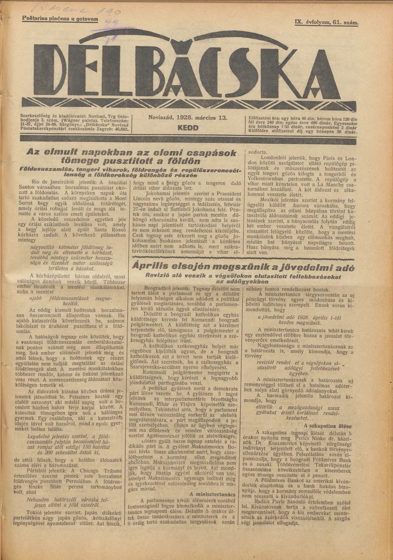 Délbácska, 9. évf. 1928. március 13. 61. sz.