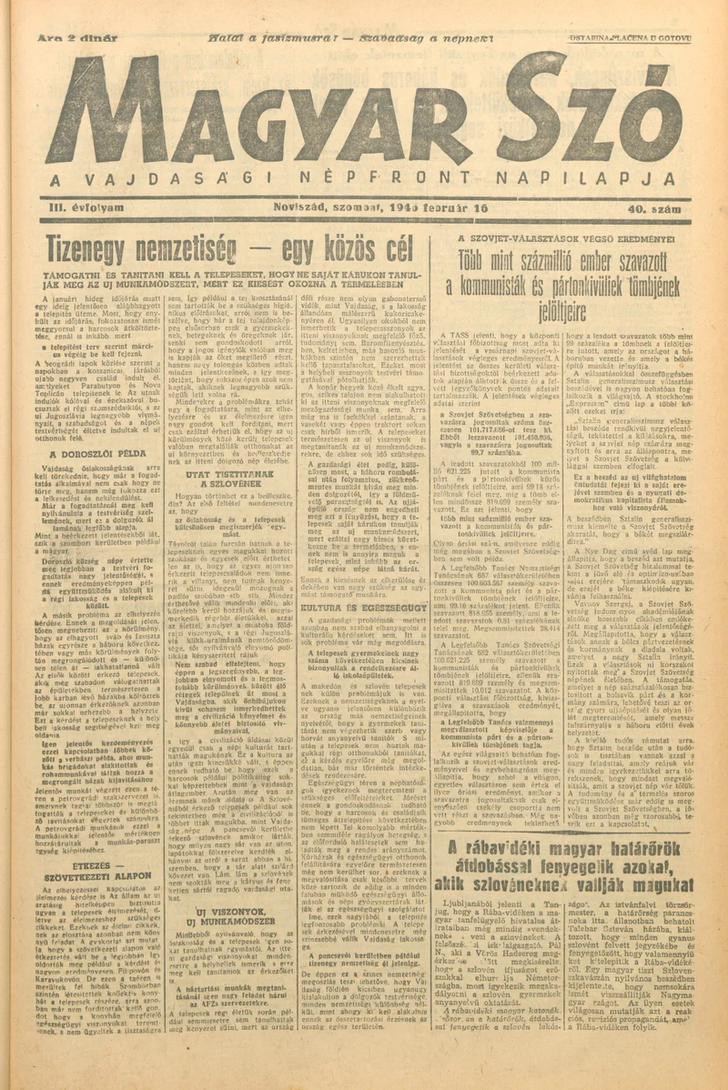 Magyar Szó, 3. évf. 1946. február 16. 40. sz. 1–6. oldal