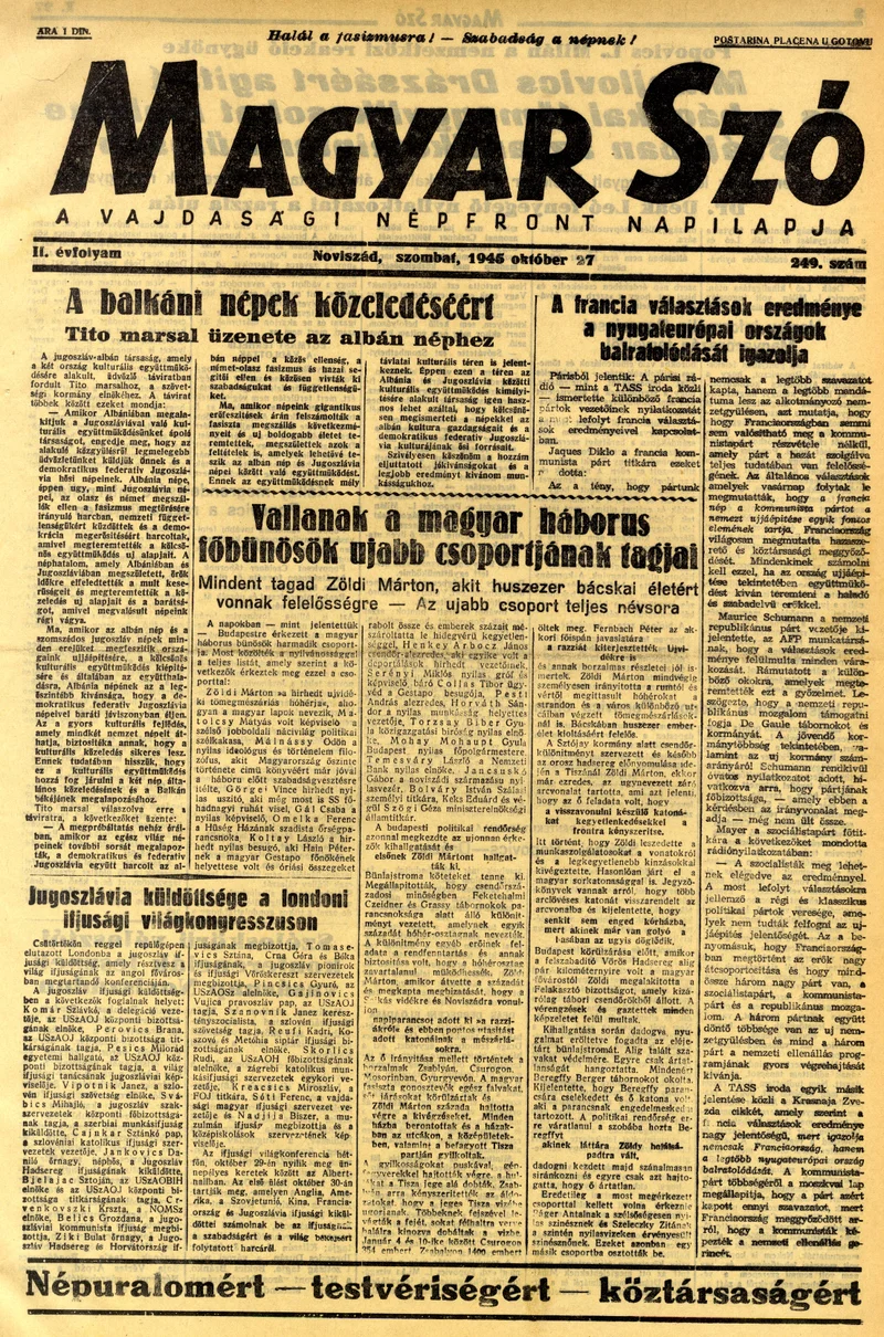 Magyar Szó, 2. évf. 1945. október 27. 249. sz. 1–4. oldal