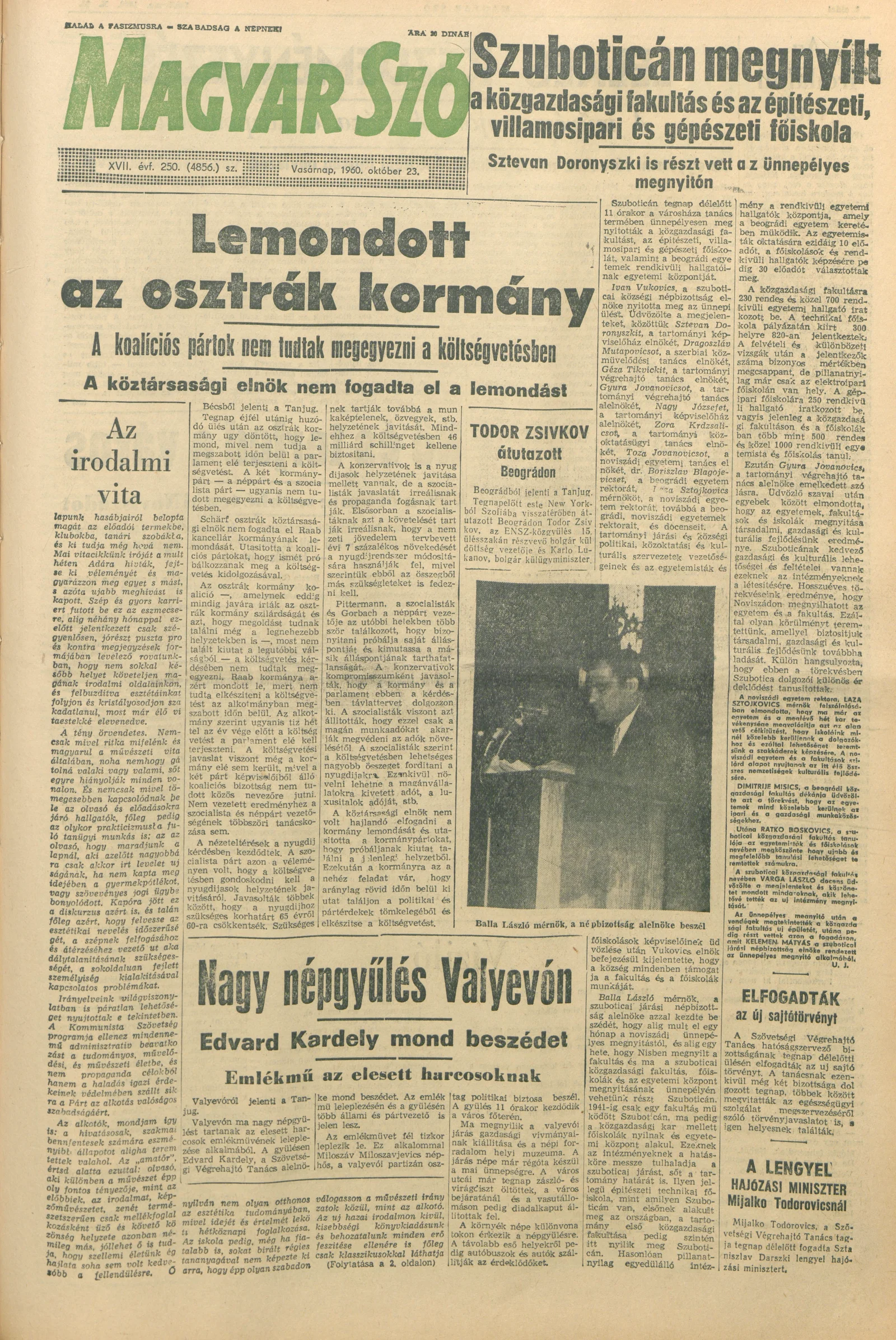 Magyar Szó, 17. évf. 1960. október 23. 250. sz. 1–32. oldal