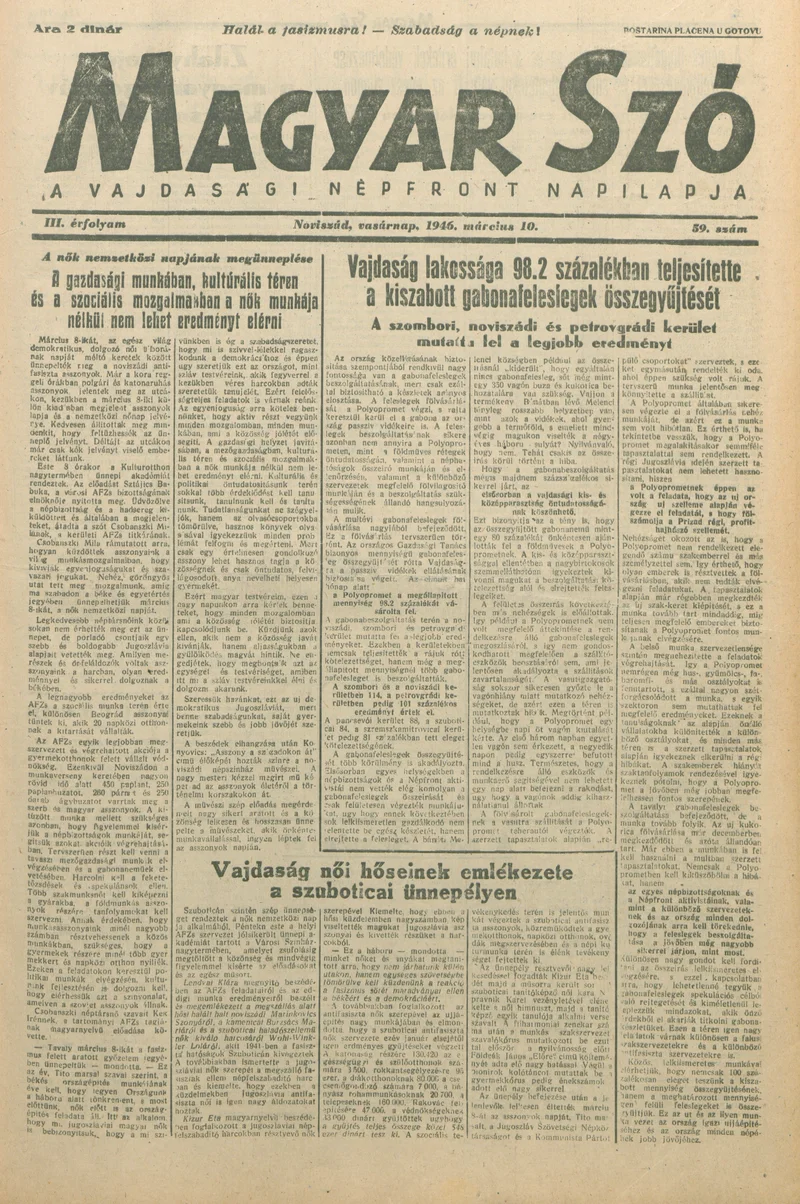 Magyar Szó, 3. évf. 1946. március 10. 59. sz. 1–6. oldal
