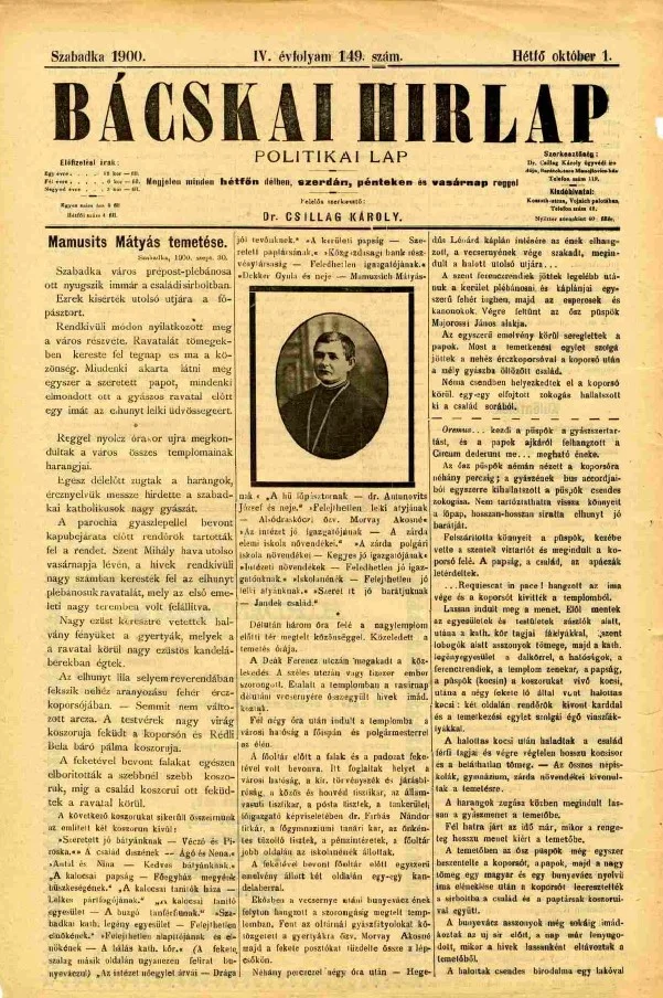Bácskai Hirlap, 4. évf. 1900. október 1. 149. sz.