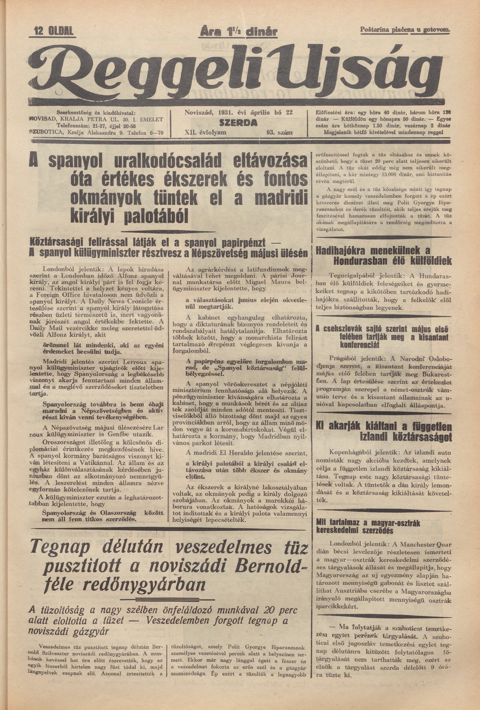 Reggeli Újság, 12. évf. 1931. április 22. 93. sz.