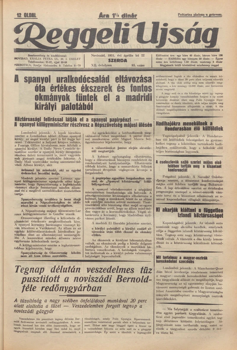 Reggeli Újság, 12. évf. 1931. április 22. 93. sz.