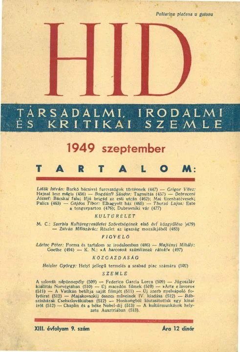 Híd, 13. évf. 1949. szeptember. 9. sz. 447–513. oldal