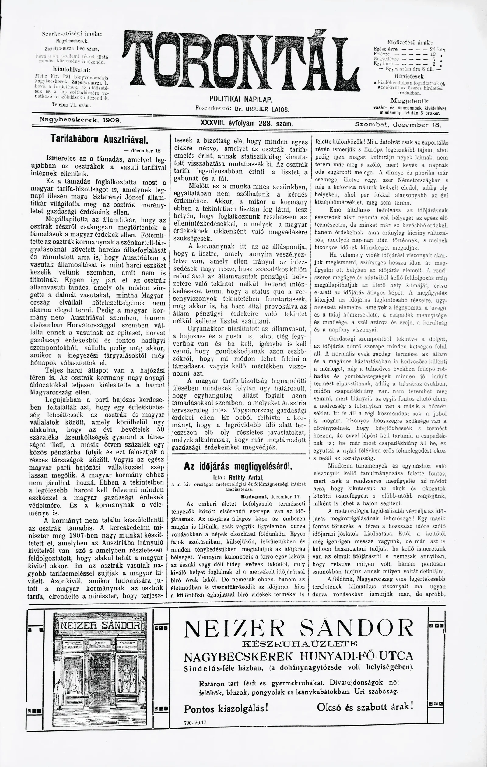 Torontál, 38. évf. 1909. december 18. 288. sz.
