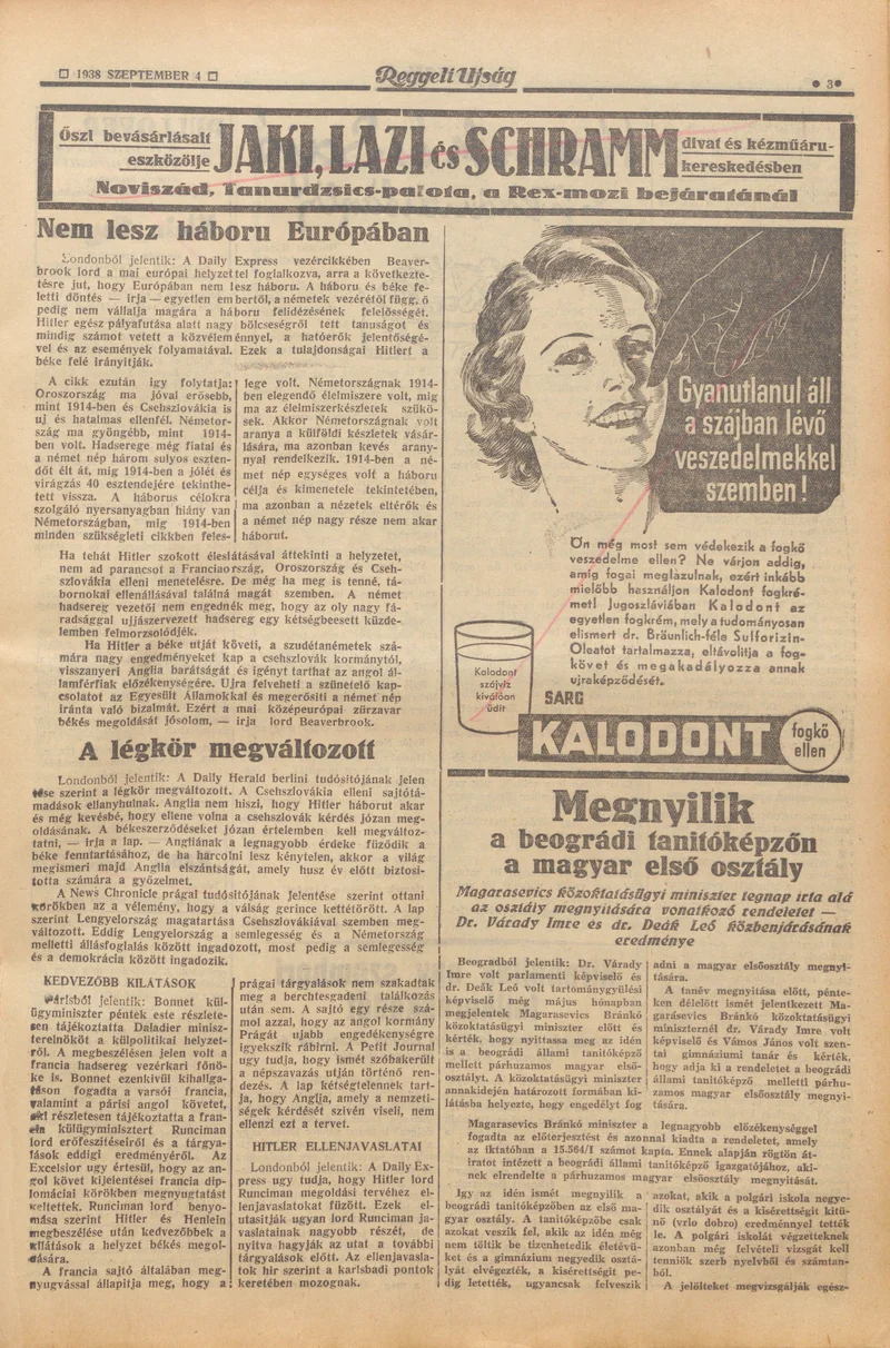 Reggeli Újság, 19. évf. 1938. szeptember 4. 241. sz.