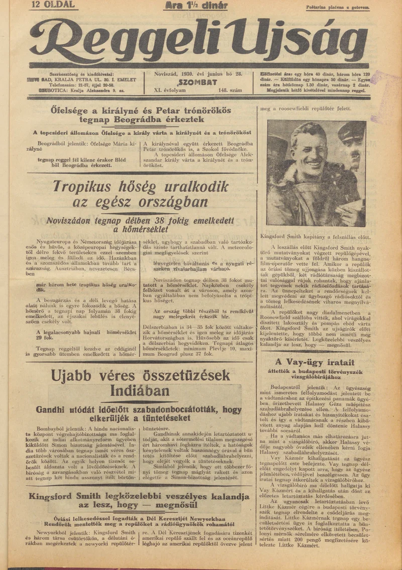Reggeli Újság, 11. évf. 1930. június 28. 148. sz.