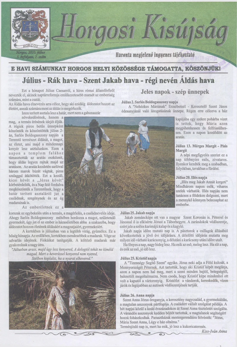 Horgosi Kisújság, 5. évf. 2010. július. 7. sz.