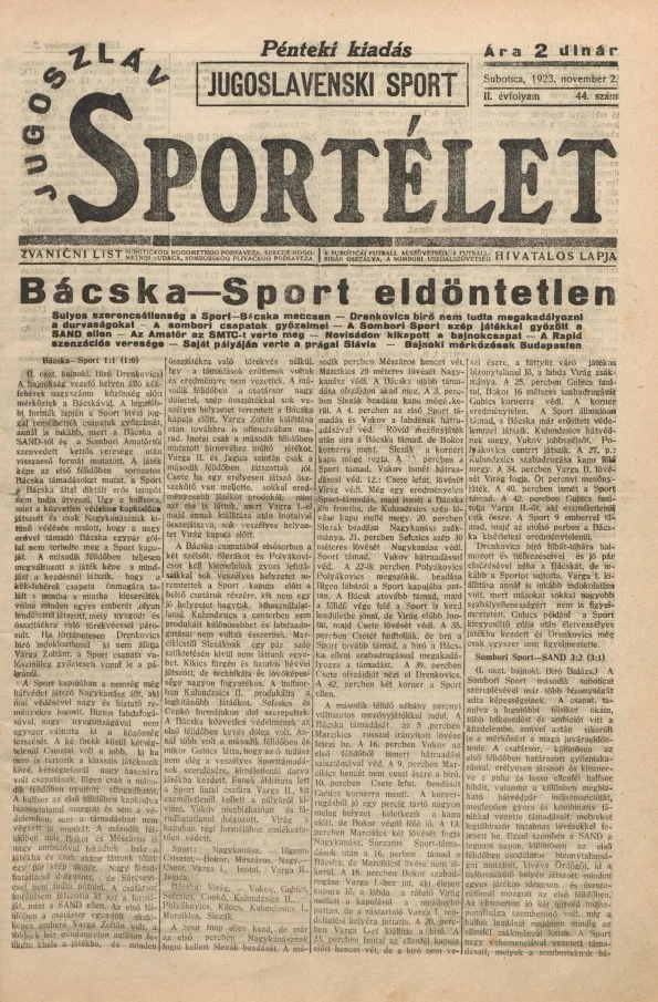 Jugoszláv sportélet, 2. évf. 1923. november 2. 44. sz.