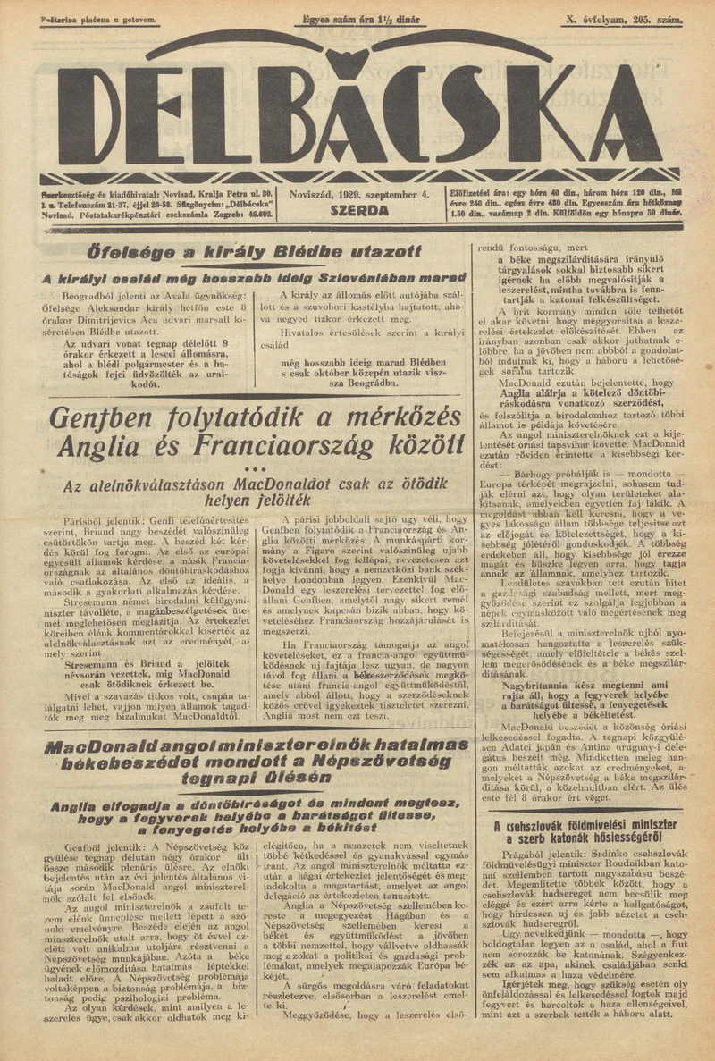 Délbácska, 10. évf. 1929. szeptember 4. 205. sz.