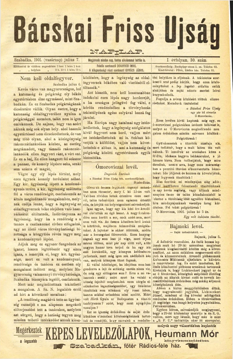 Bácskai Friss Ujság, 1. évf. 1901. július 7. 30. sz.