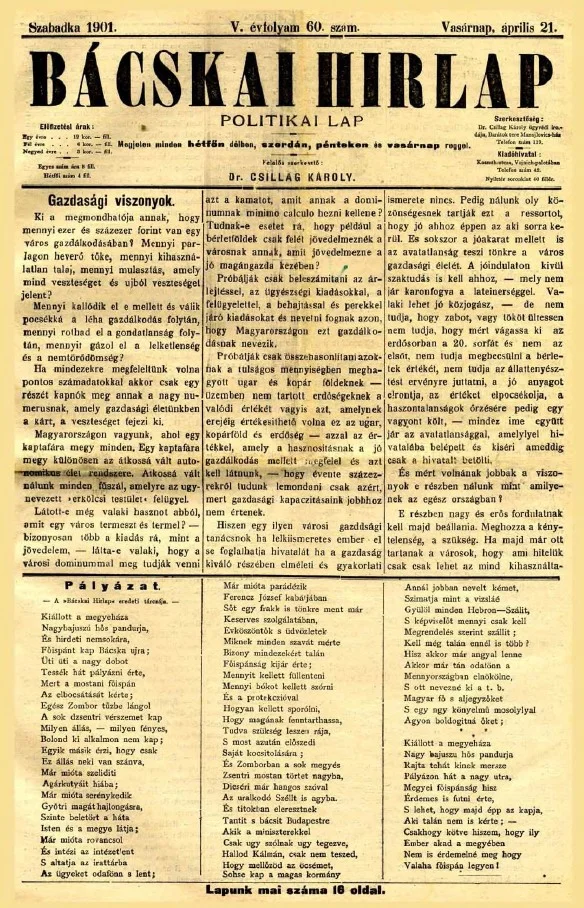 Bácskai Hirlap, 5. évf. 1901. április 21. 60. sz.