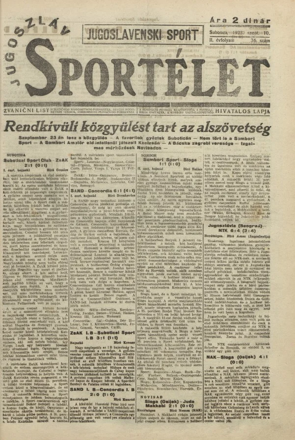Jugoszláv sportélet, 2. évf. 1923. szeptember 10. 36. sz.