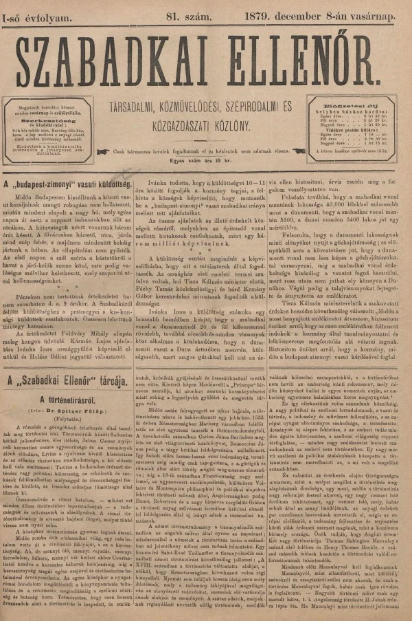 Szabadkai Ellenőr, 1. évf. 1879. december 8. 81. sz.