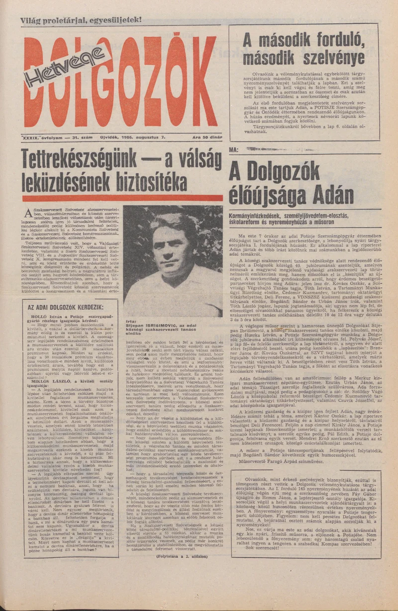 Dolgozók, 40. évf. 1986. augusztus 7. 31. sz.