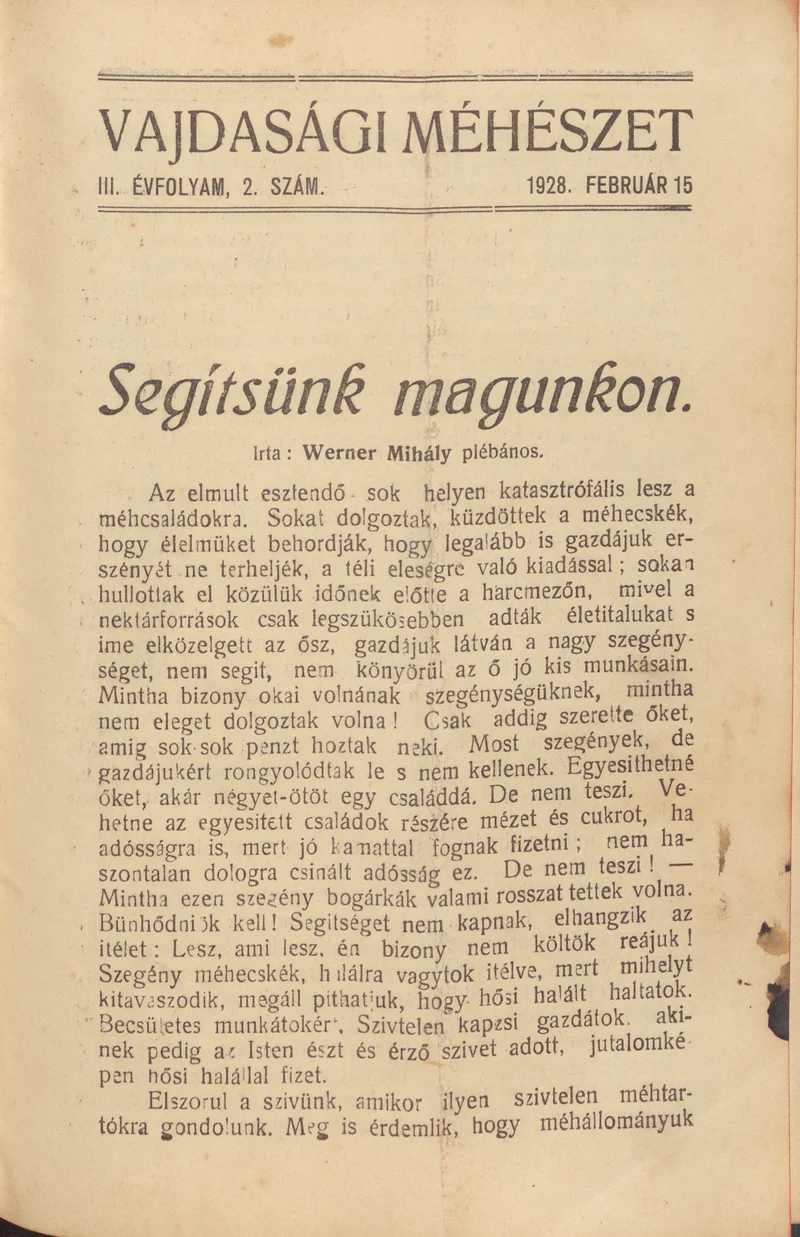 Vajdasági méhészet, 3. évf. 1928. február 15. 2. sz.