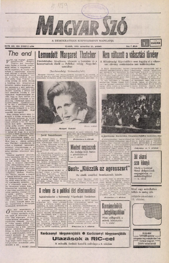 Magyar Szó, 47. évf. 1990. november 23. 323. sz. 1–20. oldal