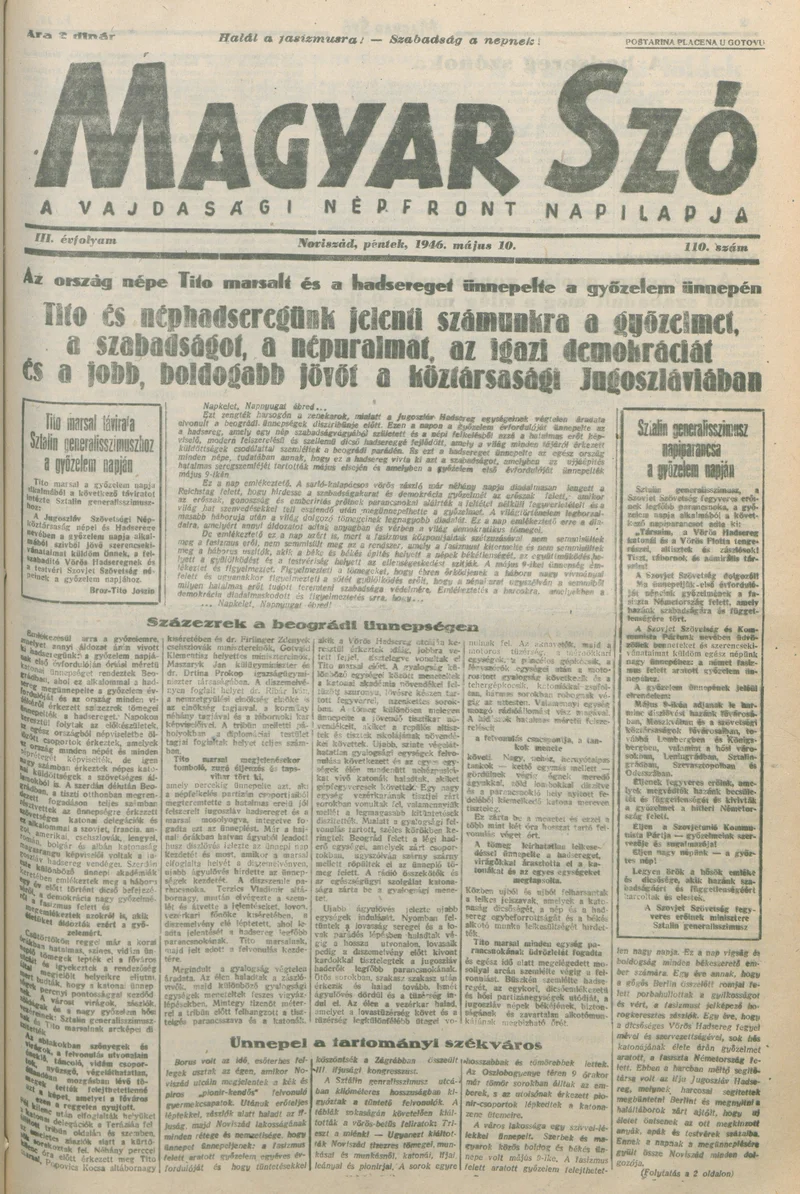 Magyar Szó, 3. évf. 1946. május 10. 110. sz. 1–4. oldal