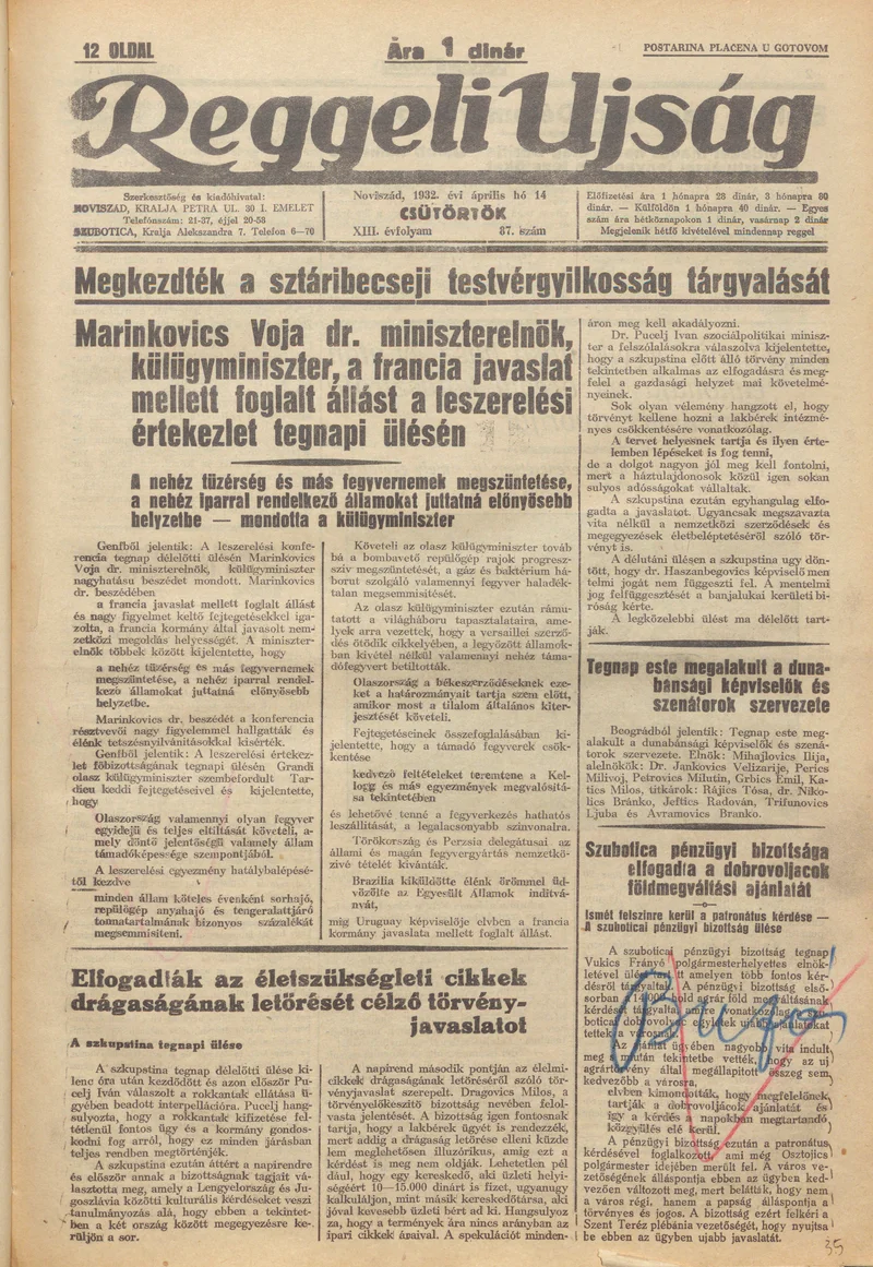 Reggeli Újság, 13. évf. 1932. április 14. 87. sz.