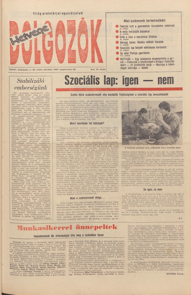 Dolgozók, 37. évf. 1983. szeptember 22. 38. sz.