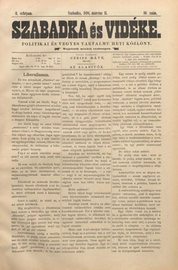 Szabadka és vidéke II, 2. évf. 1894. március 11. 10. sz.