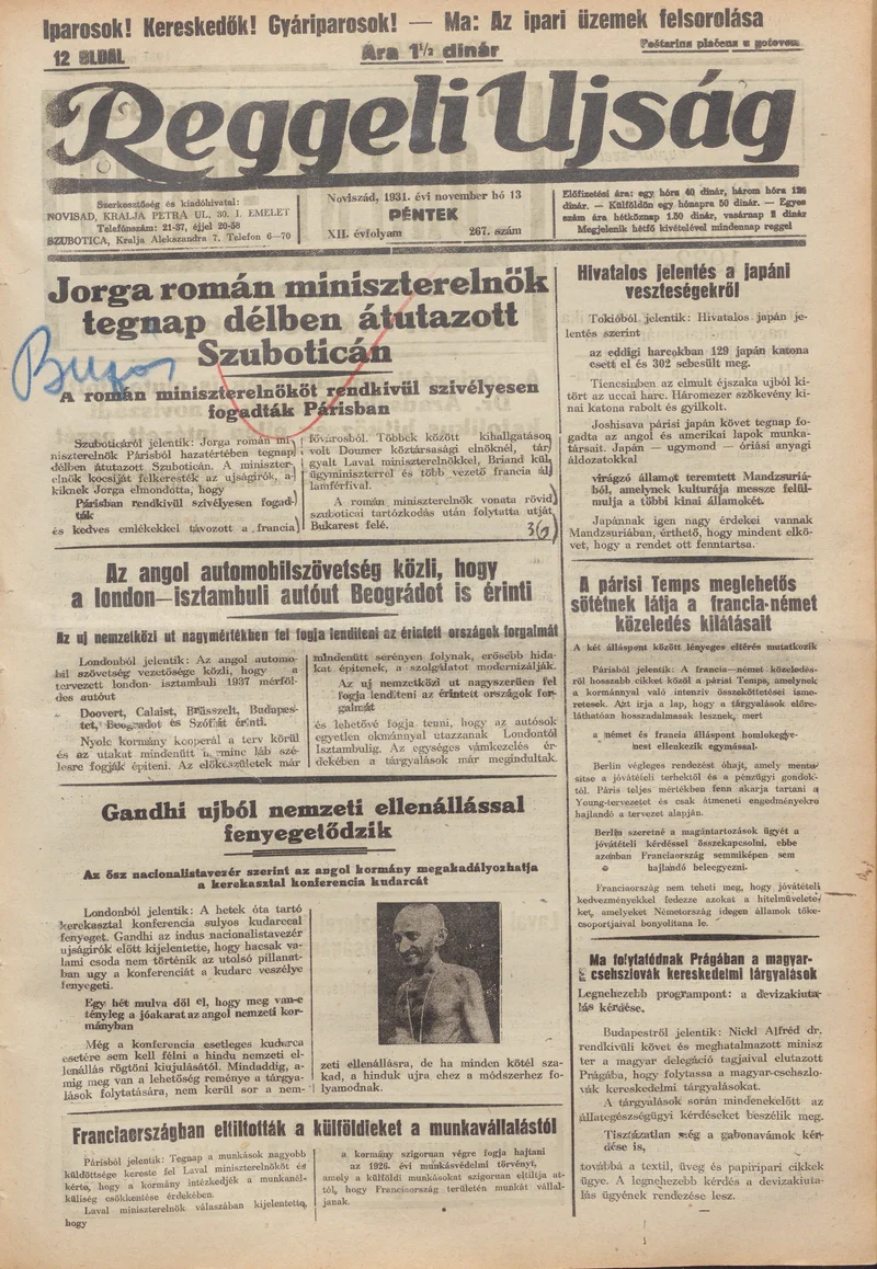 Reggeli Újság, 12. évf. 1931. november 13. 267. sz.