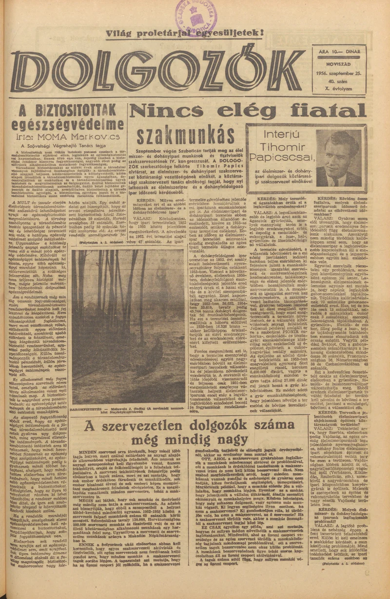 Dolgozók, 10. évf. 1956. szeptember 25. 40. sz.