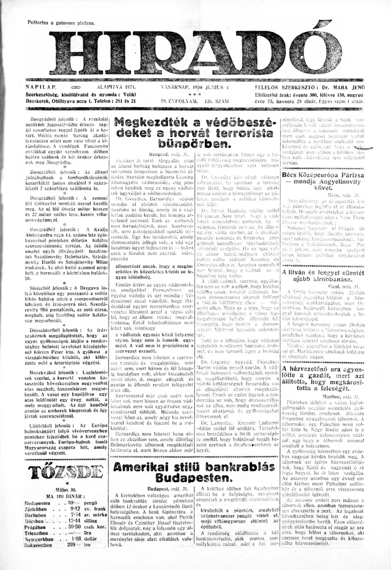 Híradó, 59. évf. 1930. június 1. 126. sz.