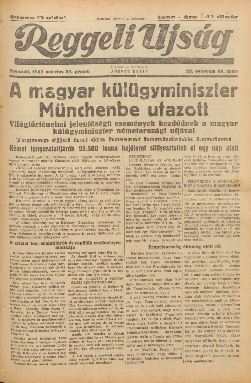 Reggeli Újság, 22. évf. 1941. március 21. 80. sz.
