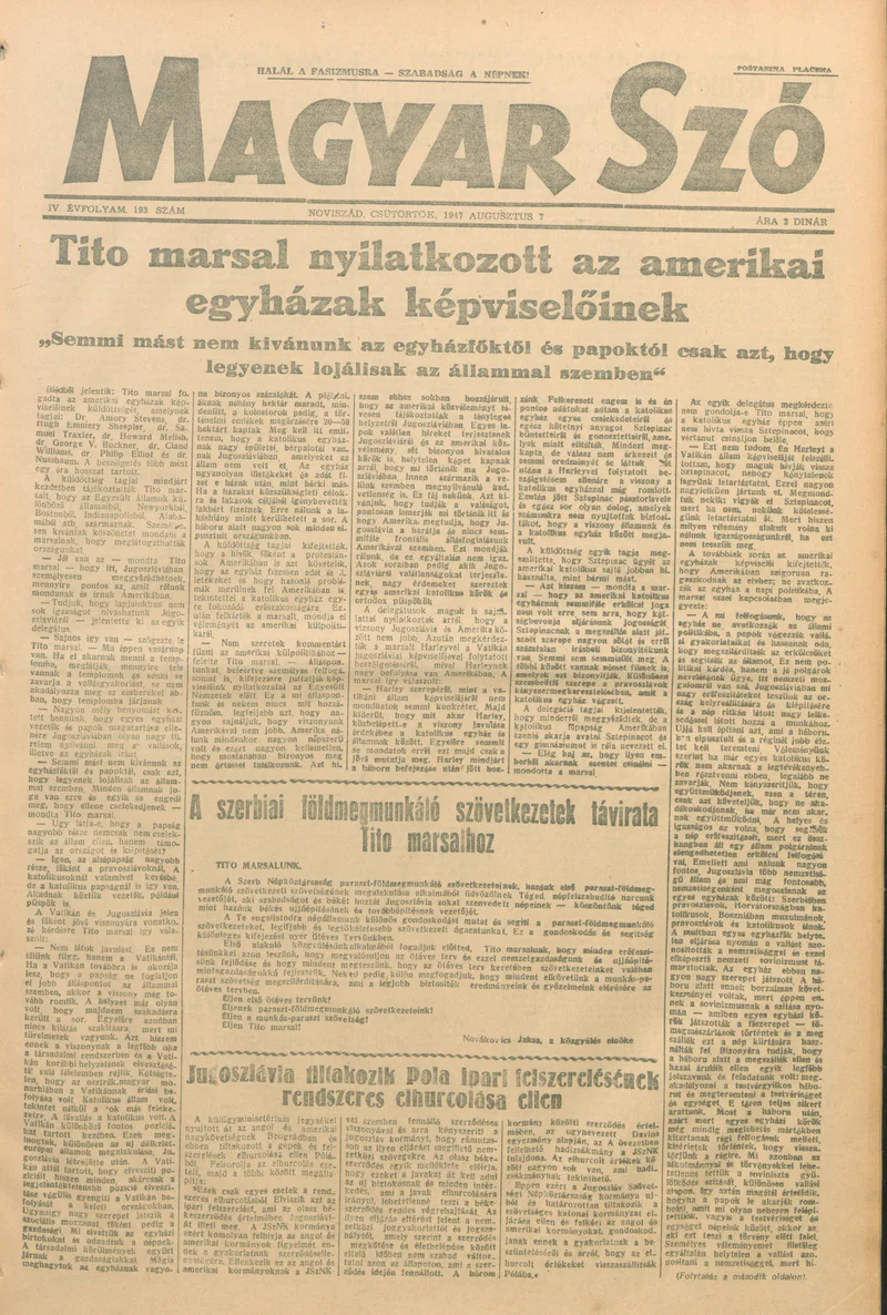 Magyar Szó, 4. évf. 1947. augusztus 7. 193. sz. 1–8. oldal