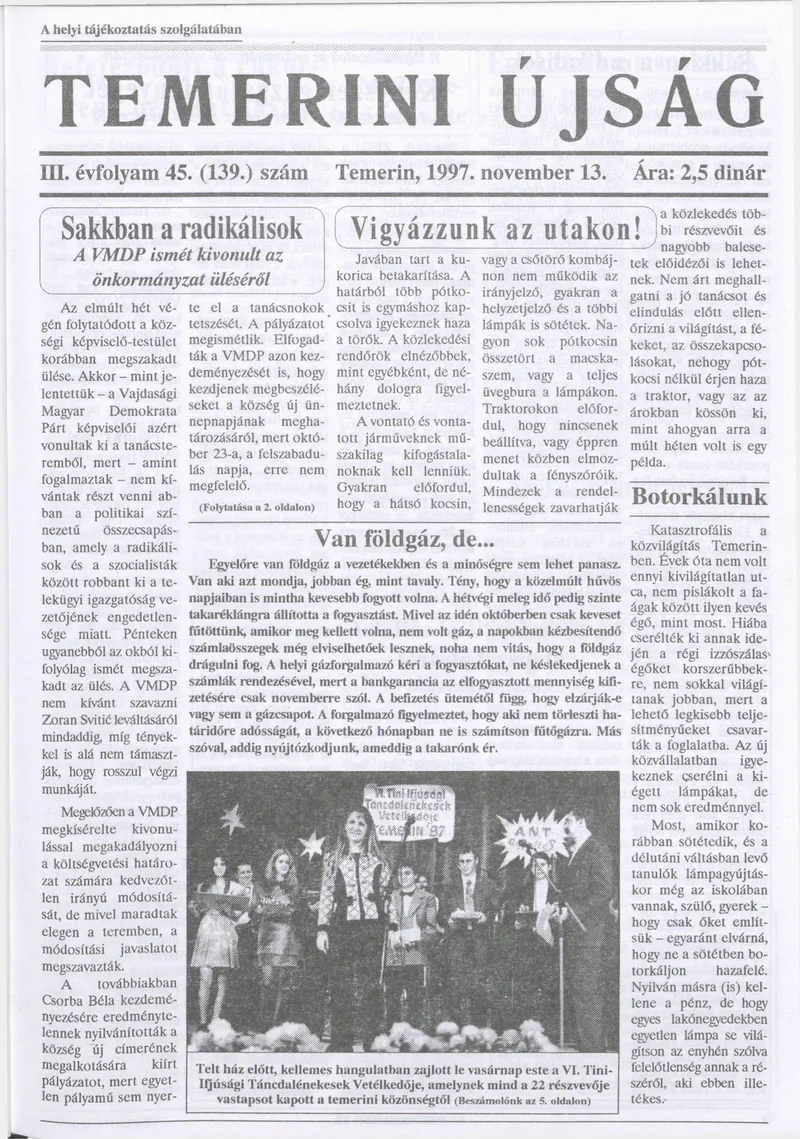 Temerini Újság, 3. évf. 1997. november 13. 45. sz.