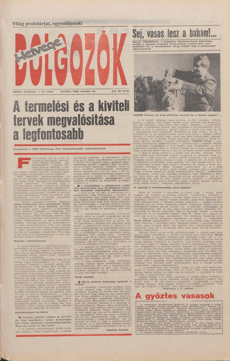 Dolgozók, 40. évf. 1986. október 16. 41. sz.