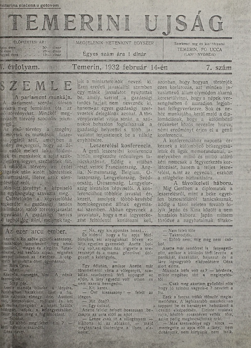 Temerini Újság 1928-1944, 5. évf. 1932. február 14. 7. sz.