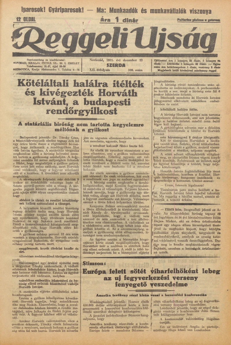 Reggeli Újság, 12. évf. 1931. december 23. 300. sz.