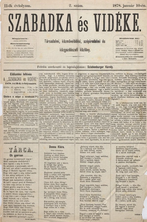 Szabadka és vidéke, 2. évf. 1878. január 10. 2. sz.