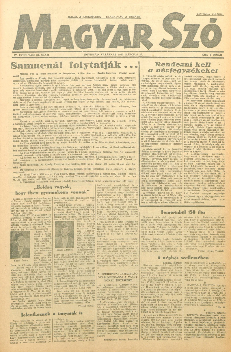 Magyar Szó, 4. évf. 1947. március 23. 69. sz. 1–8. oldal