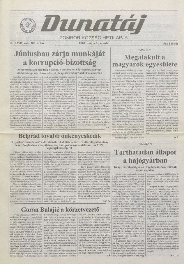 Dunatáj, 3. évf. 2001. május 9. 109. sz.