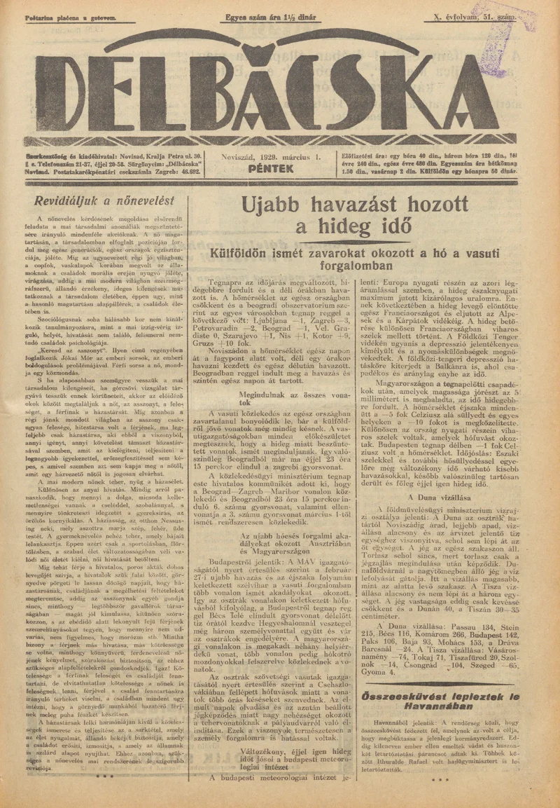 Délbácska, 10. évf. 1929. március 1. 51. sz.