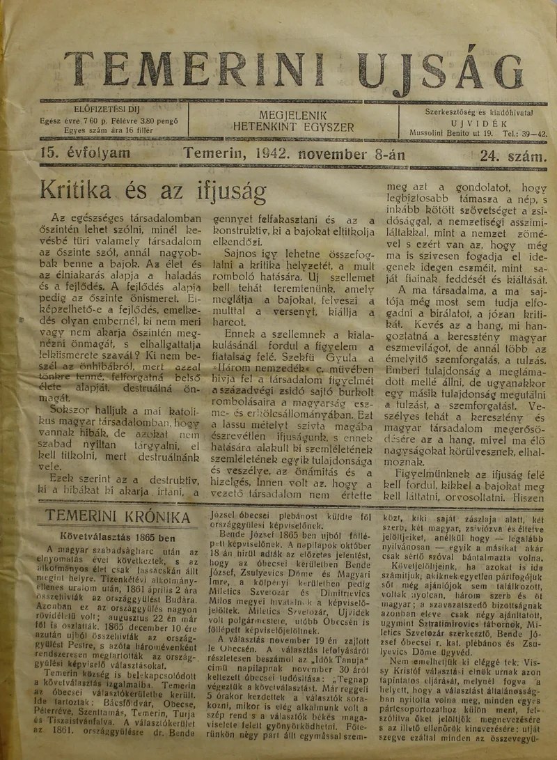 Temerini Újság 1928-1944, 15. évf. 1942. november 8. 24. sz.