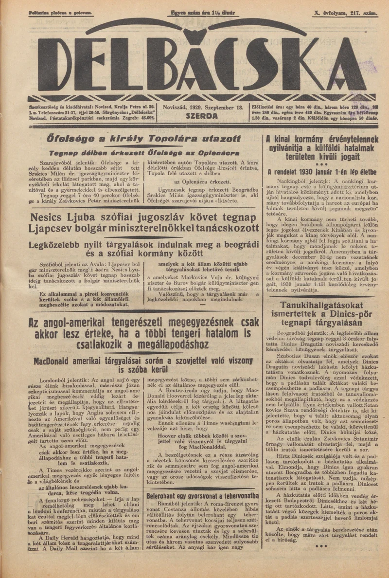 Délbácska, 10. évf. 1929. szeptember 18. 217. sz.