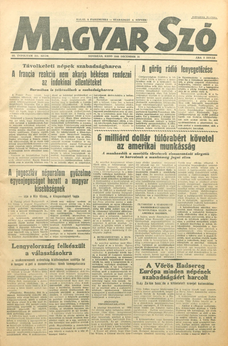 Magyar Szó, 3. évf. 1946. december 31. 311. sz. 1–6. oldal