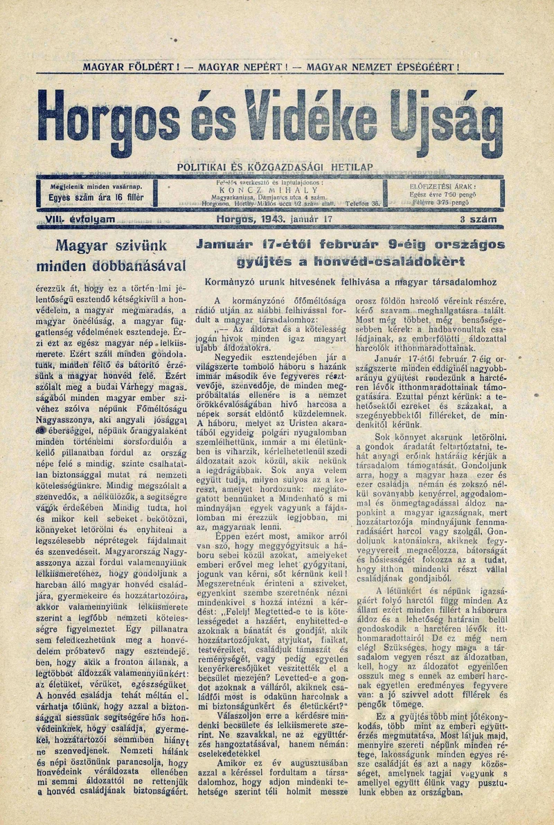 Horgos és vidéke, 8. évf. 1943. január 17. 3. sz.