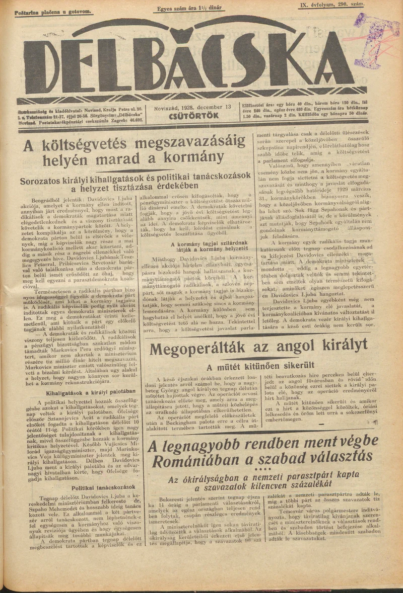 Délbácska, 9. évf. 1928. december 13. 290. sz.