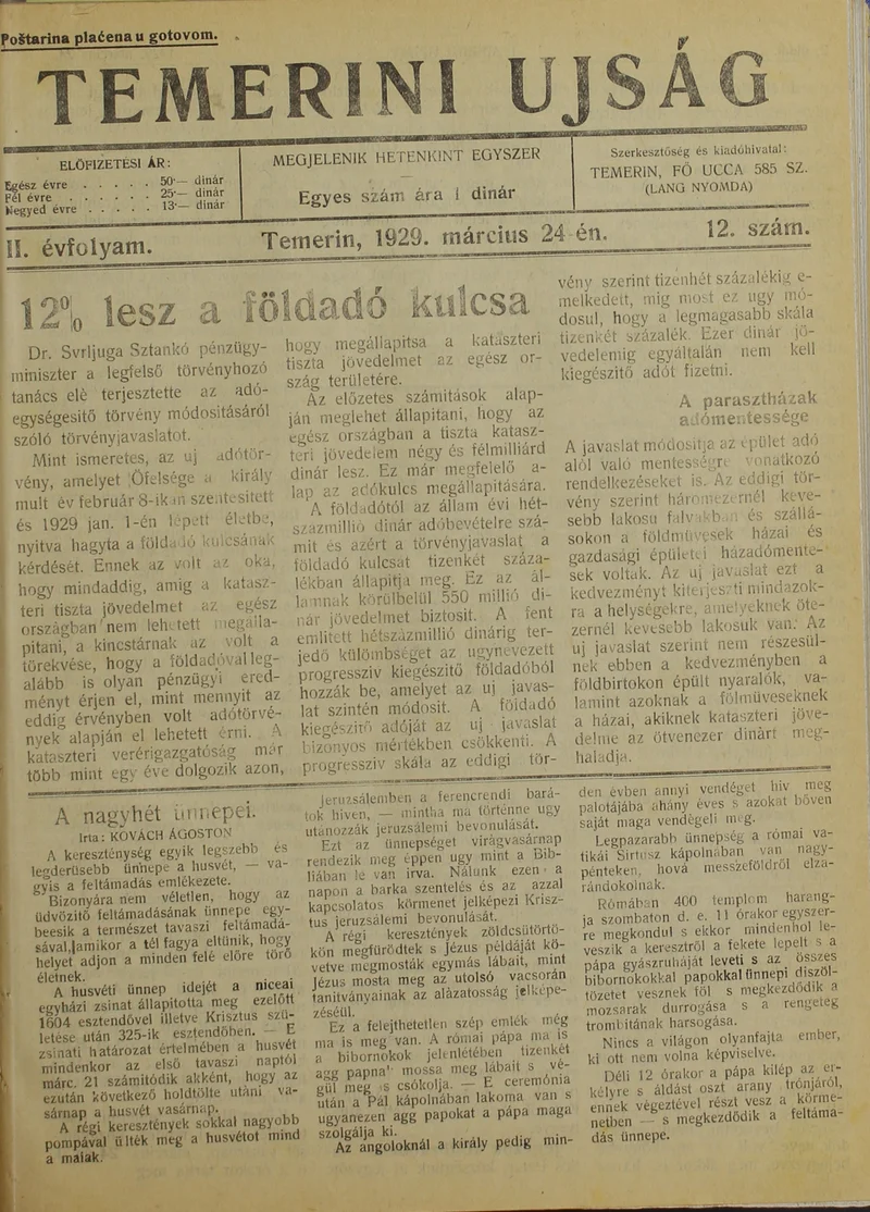 Temerini Újság 1928-1944, 2. évf. 1929. március 24. 12. sz.