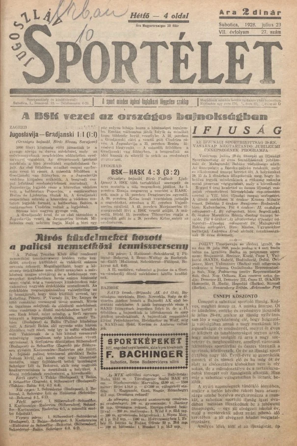 Jugoszláv sportélet, 7. évf. 1928. július 23. 27. sz.